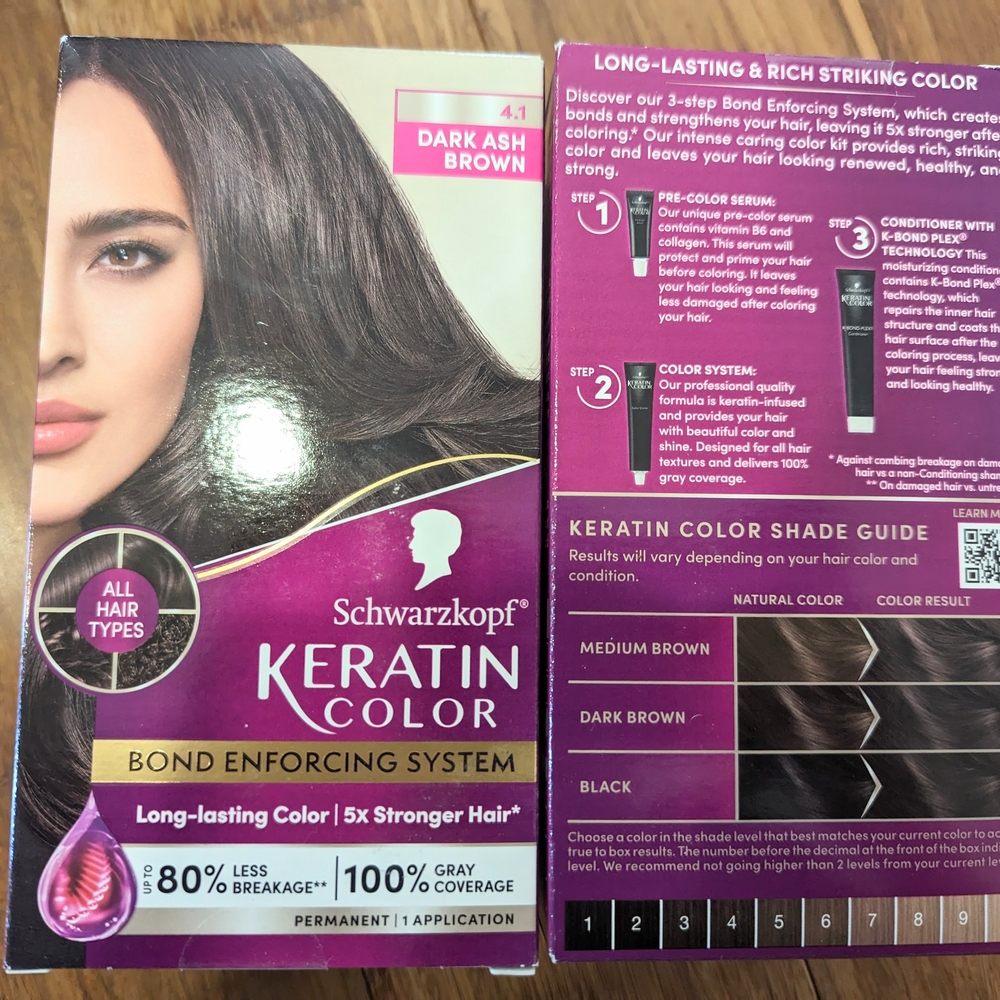 2 Pk. Keratin Color Dark Ash Brown Hair Dye